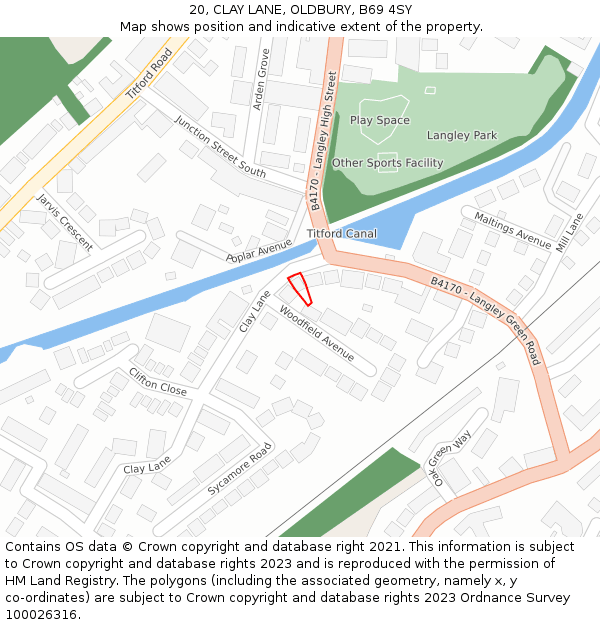 20, CLAY LANE, OLDBURY, B69 4SY: Location map and indicative extent of plot