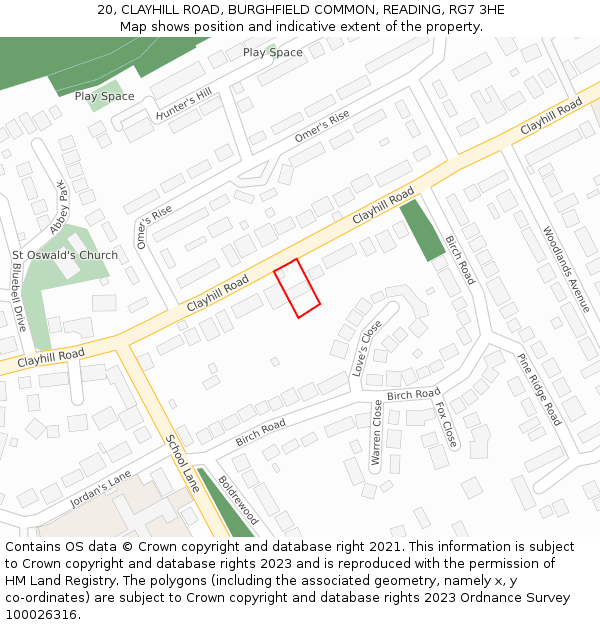 20, CLAYHILL ROAD, BURGHFIELD COMMON, READING, RG7 3HE: Location map and indicative extent of plot