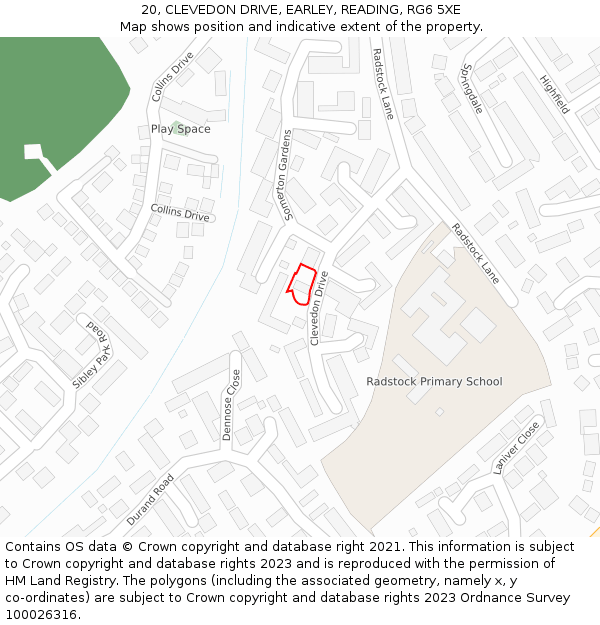 20, CLEVEDON DRIVE, EARLEY, READING, RG6 5XE: Location map and indicative extent of plot