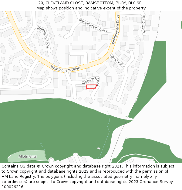 20, CLEVELAND CLOSE, RAMSBOTTOM, BURY, BL0 9FH: Location map and indicative extent of plot