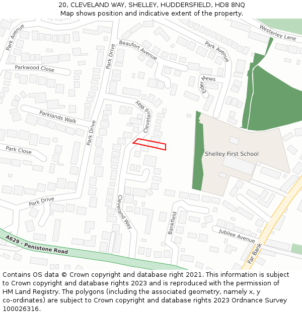 20, CLEVELAND WAY, SHELLEY, HUDDERSFIELD, HD8 8NQ: Location map and indicative extent of plot