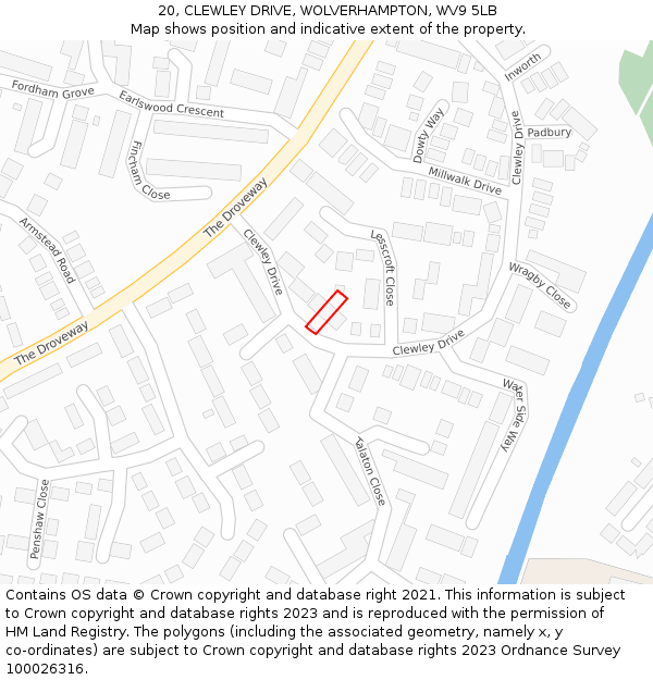 20, CLEWLEY DRIVE, WOLVERHAMPTON, WV9 5LB: Location map and indicative extent of plot