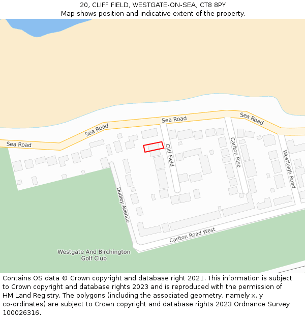 20, CLIFF FIELD, WESTGATE-ON-SEA, CT8 8PY: Location map and indicative extent of plot