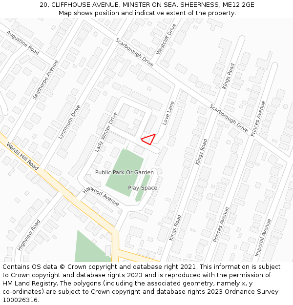 20, CLIFFHOUSE AVENUE, MINSTER ON SEA, SHEERNESS, ME12 2GE: Location map and indicative extent of plot