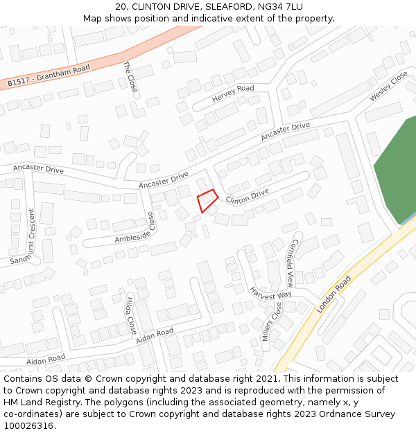 20, CLINTON DRIVE, SLEAFORD, NG34 7LU: Location map and indicative extent of plot