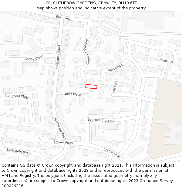 20, CLITHEROW GARDENS, CRAWLEY, RH10 6TT: Location map and indicative extent of plot