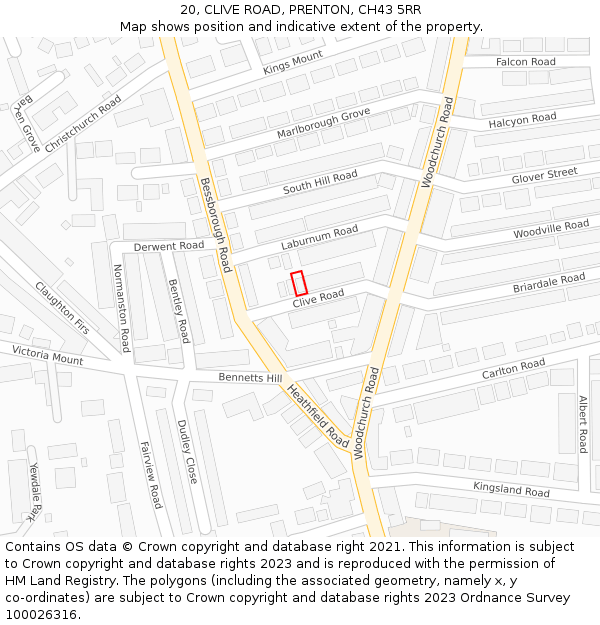 20, CLIVE ROAD, PRENTON, CH43 5RR: Location map and indicative extent of plot