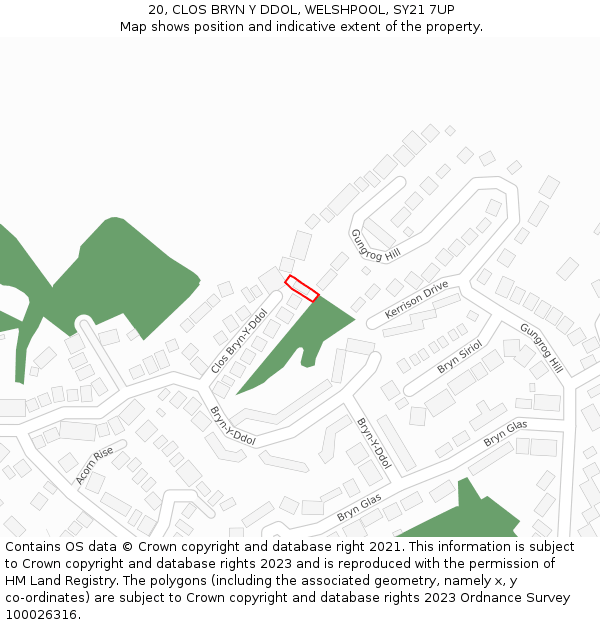 20, CLOS BRYN Y DDOL, WELSHPOOL, SY21 7UP: Location map and indicative extent of plot