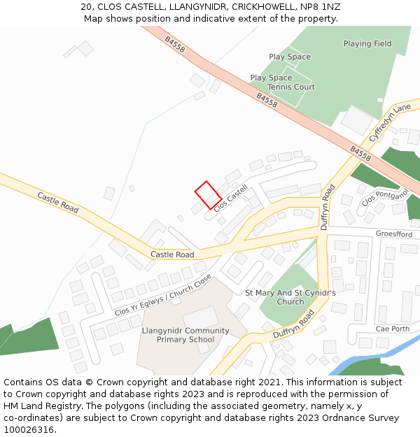 20, CLOS CASTELL, LLANGYNIDR, CRICKHOWELL, NP8 1NZ: Location map and indicative extent of plot