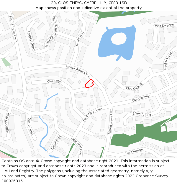 20, CLOS ENFYS, CAERPHILLY, CF83 1SB: Location map and indicative extent of plot