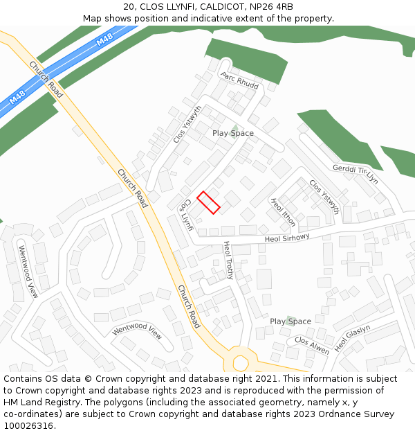20, CLOS LLYNFI, CALDICOT, NP26 4RB: Location map and indicative extent of plot