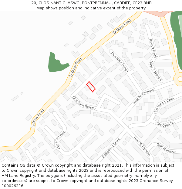 20, CLOS NANT GLASWG, PONTPRENNAU, CARDIFF, CF23 8NB: Location map and indicative extent of plot