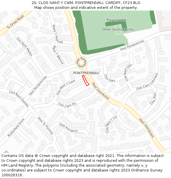 20, CLOS NANT Y CWM, PONTPRENNAU, CARDIFF, CF23 8LG: Location map and indicative extent of plot