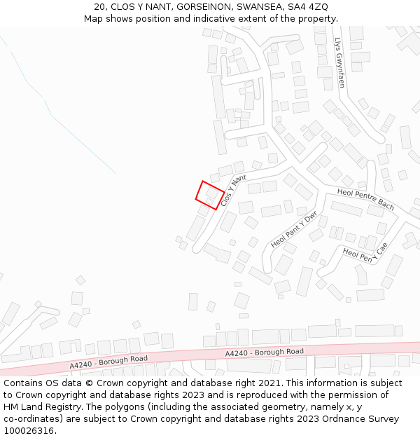 20, CLOS Y NANT, GORSEINON, SWANSEA, SA4 4ZQ: Location map and indicative extent of plot