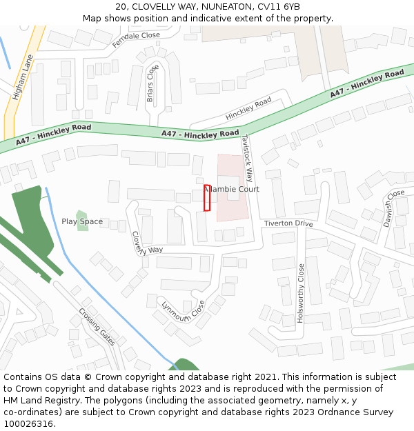 20, CLOVELLY WAY, NUNEATON, CV11 6YB: Location map and indicative extent of plot