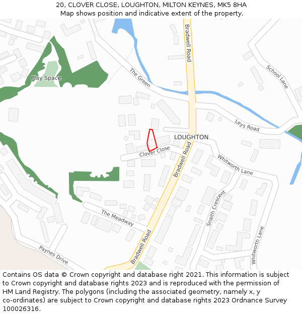 20, CLOVER CLOSE, LOUGHTON, MILTON KEYNES, MK5 8HA: Location map and indicative extent of plot