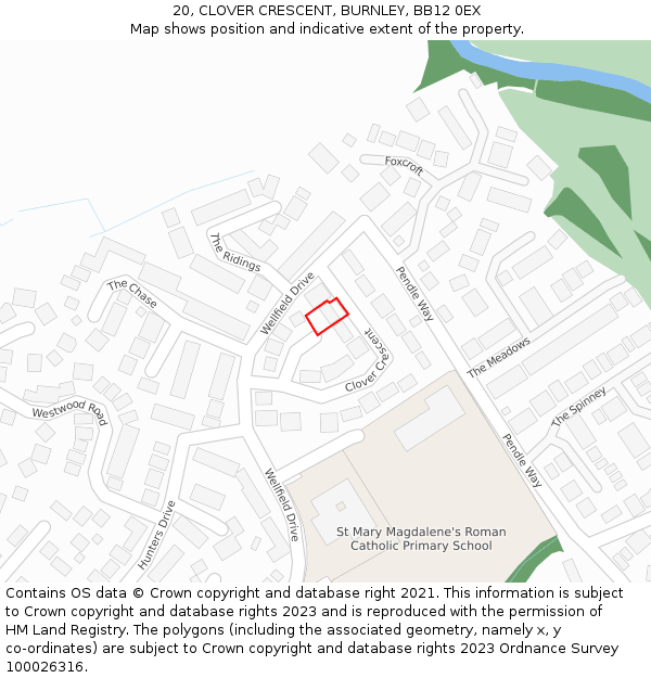 20, CLOVER CRESCENT, BURNLEY, BB12 0EX: Location map and indicative extent of plot