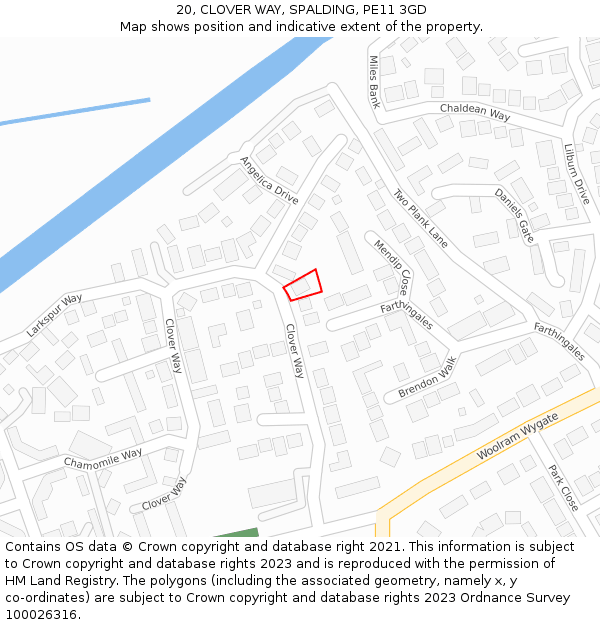 20, CLOVER WAY, SPALDING, PE11 3GD: Location map and indicative extent of plot