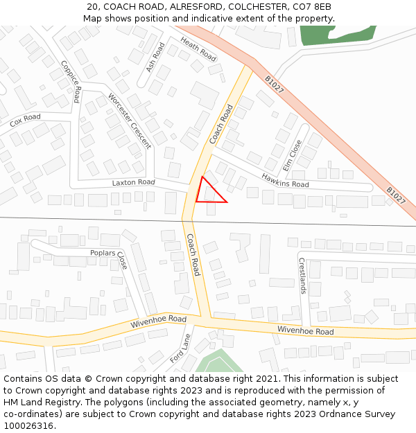 20, COACH ROAD, ALRESFORD, COLCHESTER, CO7 8EB: Location map and indicative extent of plot