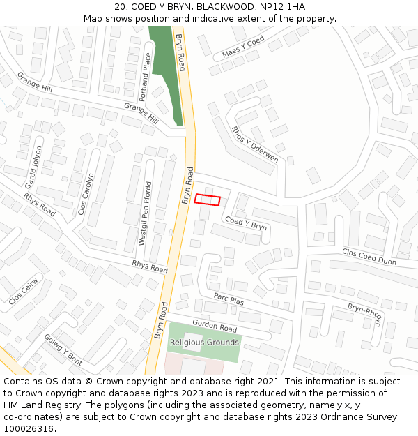 20, COED Y BRYN, BLACKWOOD, NP12 1HA: Location map and indicative extent of plot