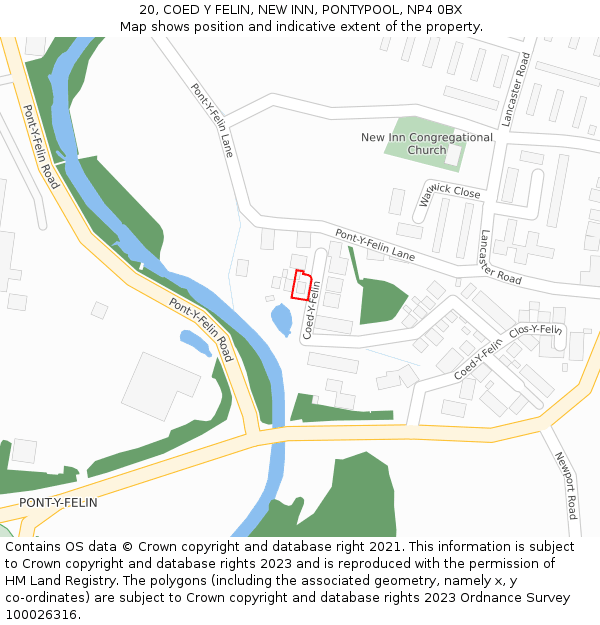 20, COED Y FELIN, NEW INN, PONTYPOOL, NP4 0BX: Location map and indicative extent of plot