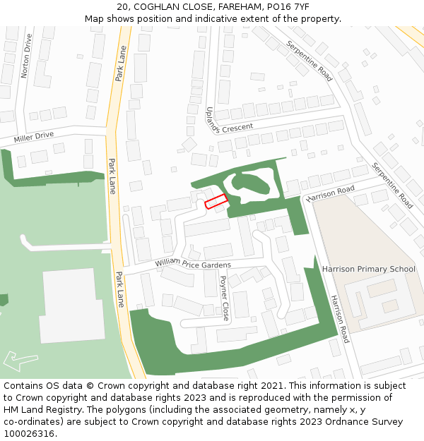 20, COGHLAN CLOSE, FAREHAM, PO16 7YF: Location map and indicative extent of plot