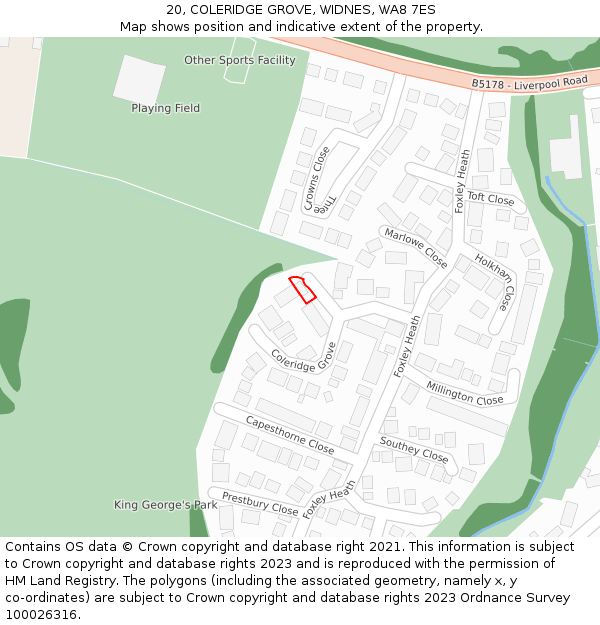 20, COLERIDGE GROVE, WIDNES, WA8 7ES: Location map and indicative extent of plot