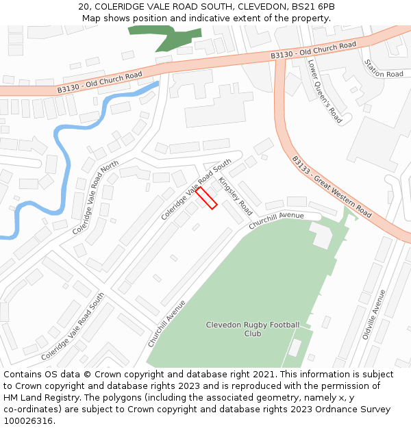 20, COLERIDGE VALE ROAD SOUTH, CLEVEDON, BS21 6PB: Location map and indicative extent of plot