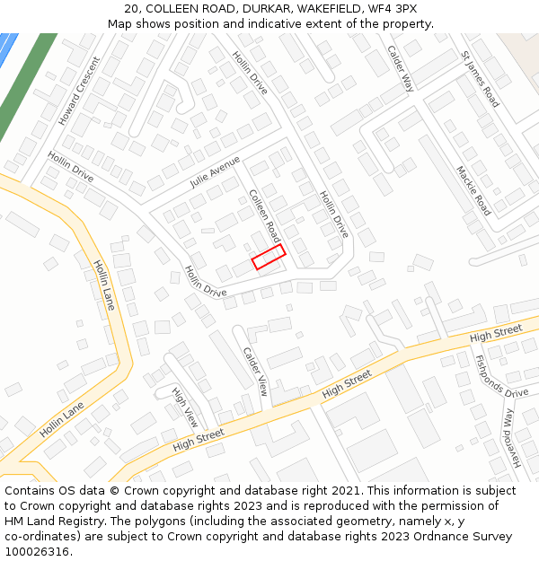 20, COLLEEN ROAD, DURKAR, WAKEFIELD, WF4 3PX: Location map and indicative extent of plot