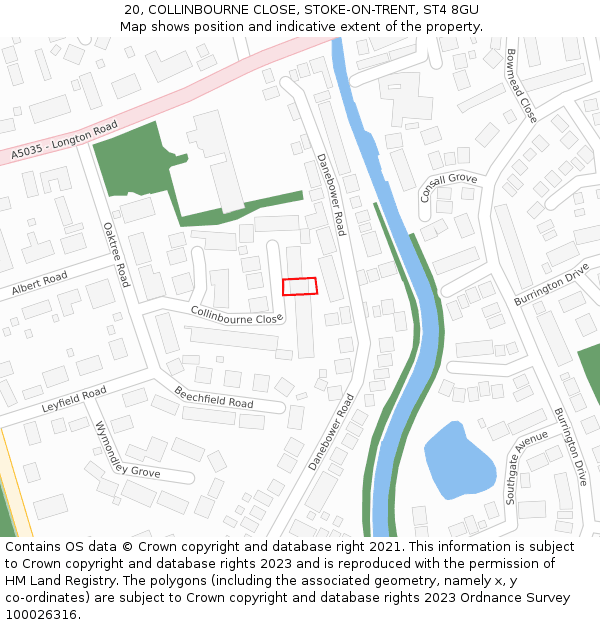 20, COLLINBOURNE CLOSE, STOKE-ON-TRENT, ST4 8GU: Location map and indicative extent of plot