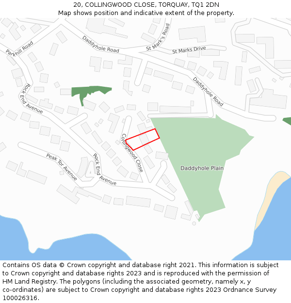 20, COLLINGWOOD CLOSE, TORQUAY, TQ1 2DN: Location map and indicative extent of plot