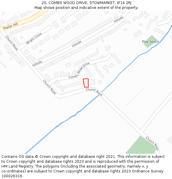 20, COMBS WOOD DRIVE, STOWMARKET, IP14 2RJ: Location map and indicative extent of plot