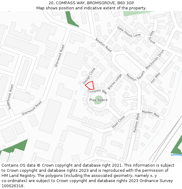 20, COMPASS WAY, BROMSGROVE, B60 3GP: Location map and indicative extent of plot