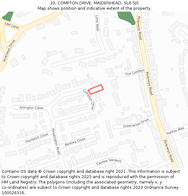 20, COMPTON DRIVE, MAIDENHEAD, SL6 5JS: Location map and indicative extent of plot