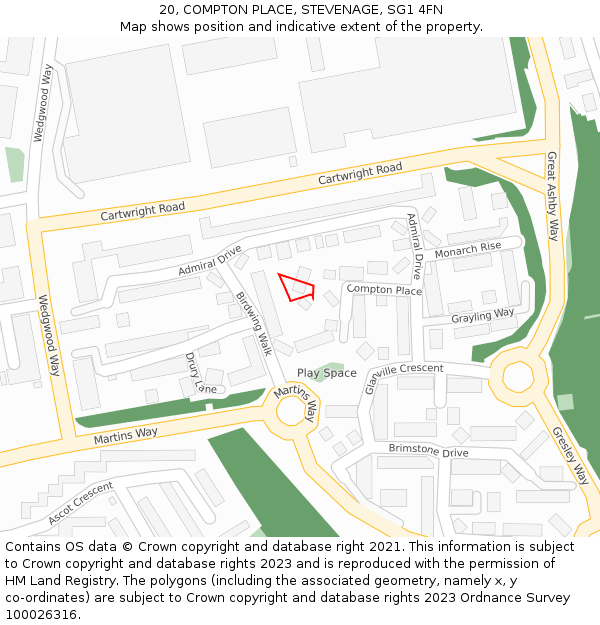 20, COMPTON PLACE, STEVENAGE, SG1 4FN: Location map and indicative extent of plot