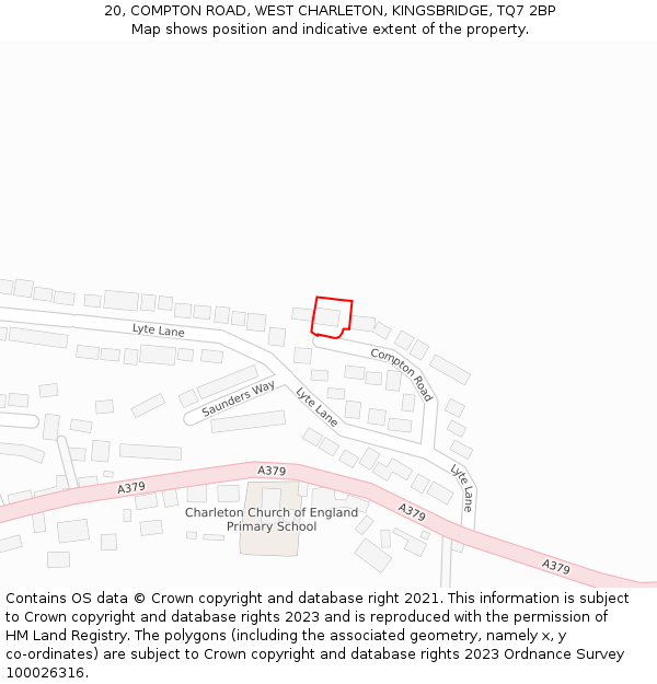 20, COMPTON ROAD, WEST CHARLETON, KINGSBRIDGE, TQ7 2BP: Location map and indicative extent of plot