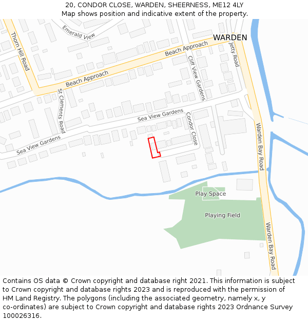 20, CONDOR CLOSE, WARDEN, SHEERNESS, ME12 4LY: Location map and indicative extent of plot