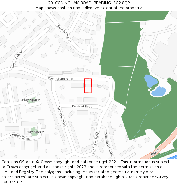 20, CONINGHAM ROAD, READING, RG2 8QP: Location map and indicative extent of plot