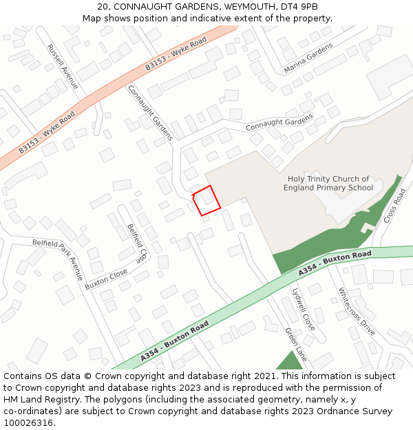 20, CONNAUGHT GARDENS, WEYMOUTH, DT4 9PB: Location map and indicative extent of plot