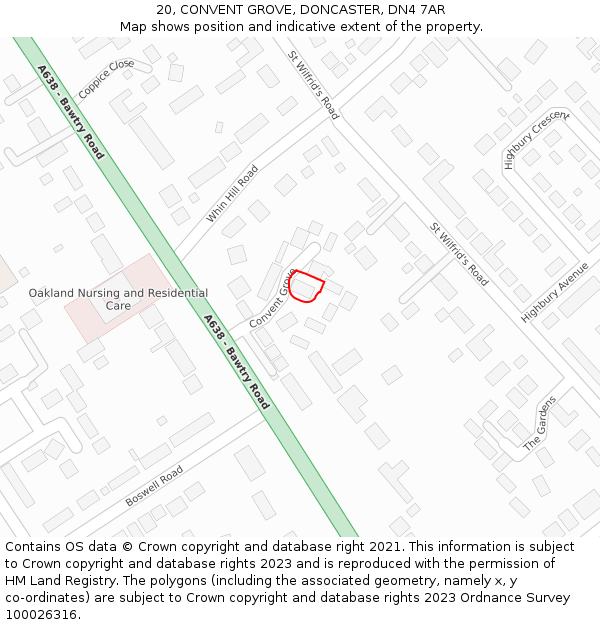 20, CONVENT GROVE, DONCASTER, DN4 7AR: Location map and indicative extent of plot