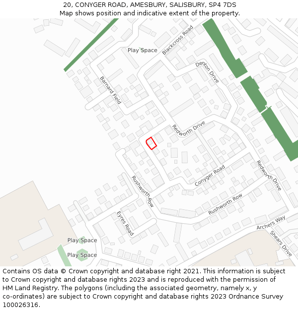 20, CONYGER ROAD, AMESBURY, SALISBURY, SP4 7DS: Location map and indicative extent of plot