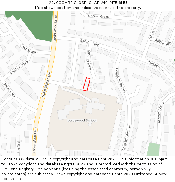 20, COOMBE CLOSE, CHATHAM, ME5 8NU: Location map and indicative extent of plot