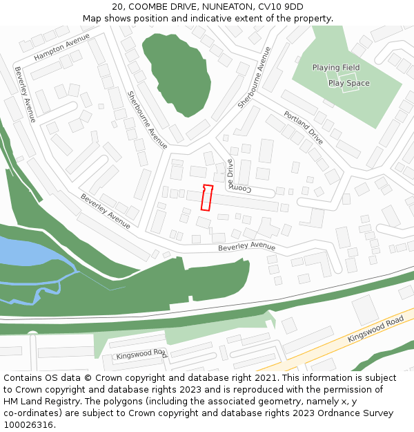 20, COOMBE DRIVE, NUNEATON, CV10 9DD: Location map and indicative extent of plot