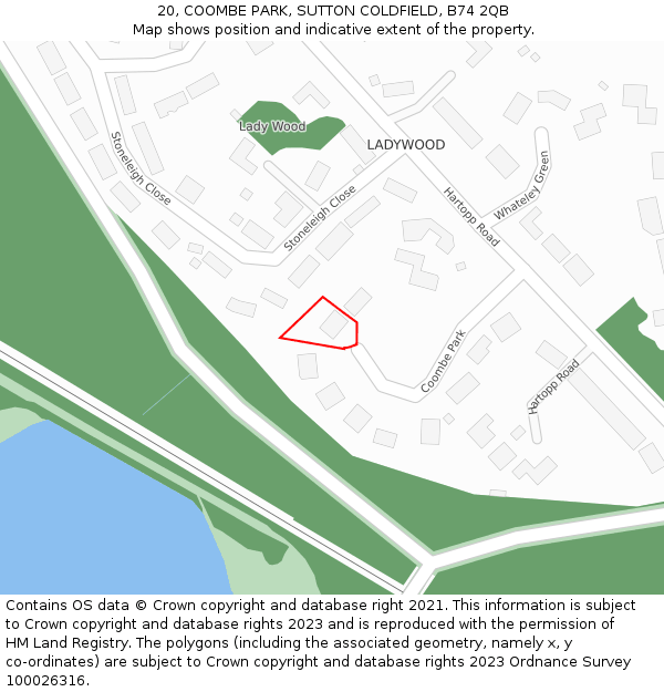 20, COOMBE PARK, SUTTON COLDFIELD, B74 2QB: Location map and indicative extent of plot