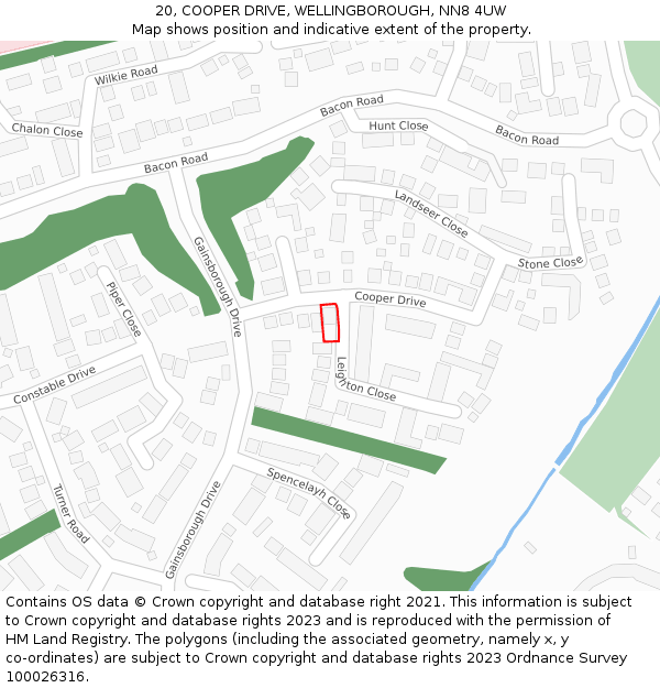 20, COOPER DRIVE, WELLINGBOROUGH, NN8 4UW: Location map and indicative extent of plot