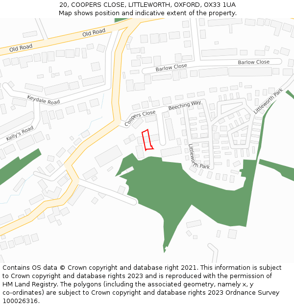 20, COOPERS CLOSE, LITTLEWORTH, OXFORD, OX33 1UA: Location map and indicative extent of plot