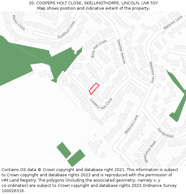 20, COOPERS HOLT CLOSE, SKELLINGTHORPE, LINCOLN, LN6 5SY: Location map and indicative extent of plot