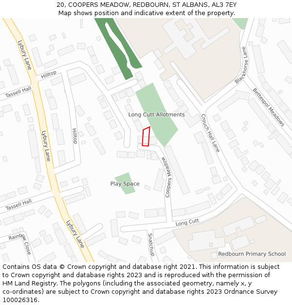 20, COOPERS MEADOW, REDBOURN, ST ALBANS, AL3 7EY: Location map and indicative extent of plot