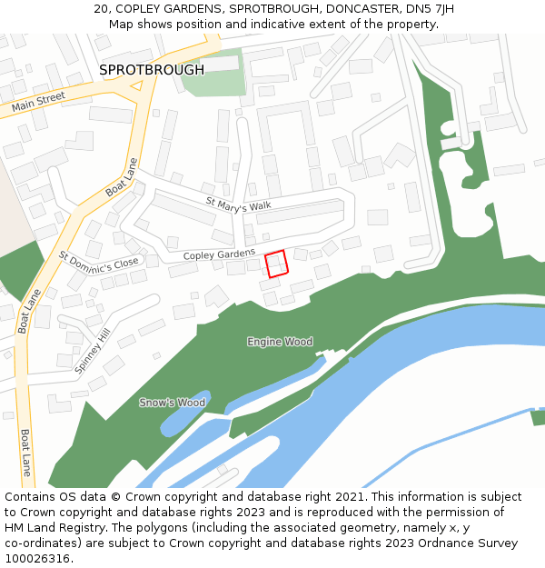 20, COPLEY GARDENS, SPROTBROUGH, DONCASTER, DN5 7JH: Location map and indicative extent of plot