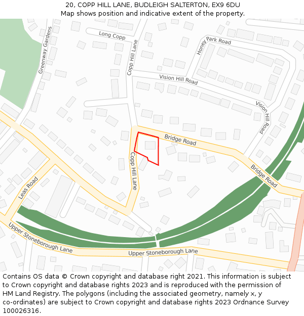 20, COPP HILL LANE, BUDLEIGH SALTERTON, EX9 6DU: Location map and indicative extent of plot